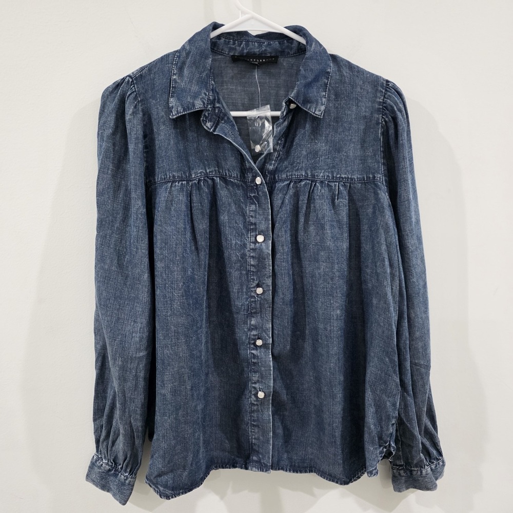 Jane And Delancey Womens Chambray Pearl Button Up Top Size Xs‎ Lyocell Coastal